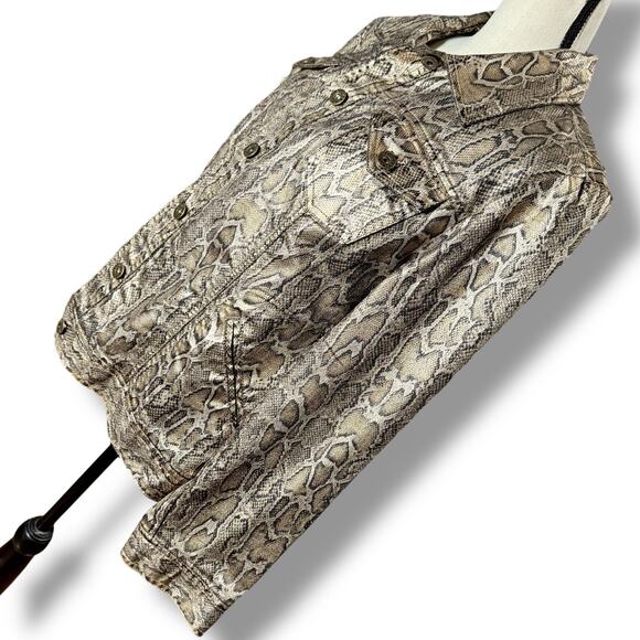 Chico's Womens Large Metallic Gold Bronze Snake Print Trucker Jacket Chico’s 2 - Picture 3 of 13
